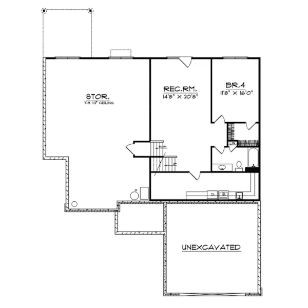 Southern House Plan Lower Level Floor - Vescovo Ranch Home 051D-0474 - Shop House Plans and More