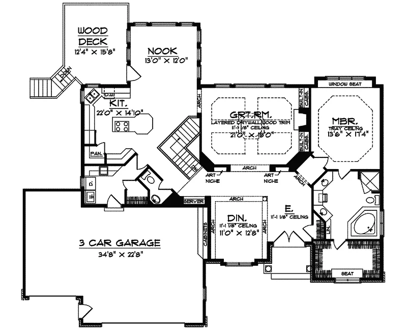 Traditional House Plan First Floor - Prairie Creek Country Home 051D-0482 - Shop House Plans and More