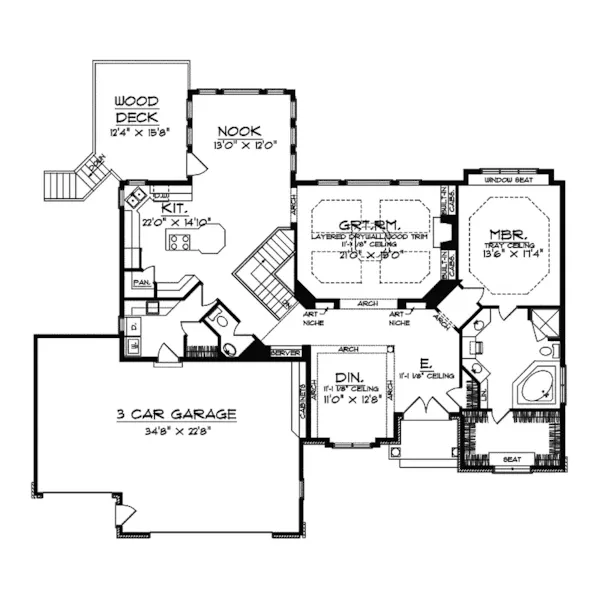 Country House Plan First Floor - Prairie Creek Country Home 051D-0482 - Shop House Plans and More