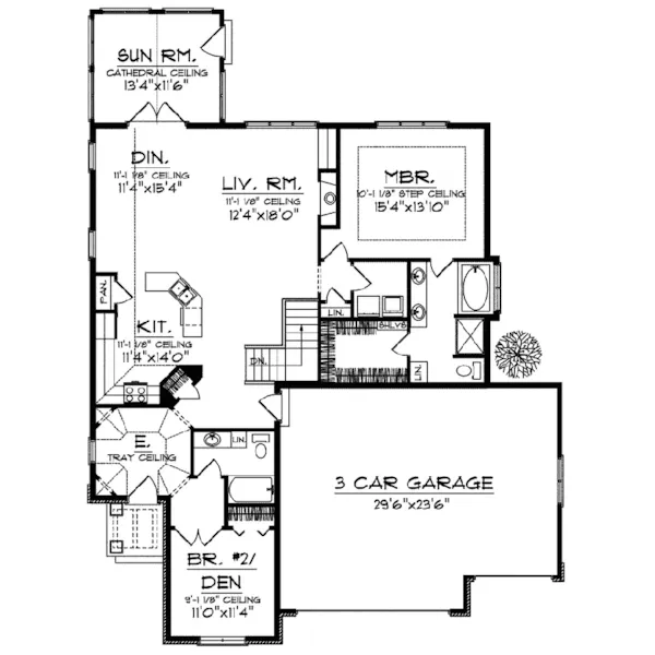 Ranch House Plan First Floor - Seven Gables European Home 051D-0516 - Shop House Plans and More