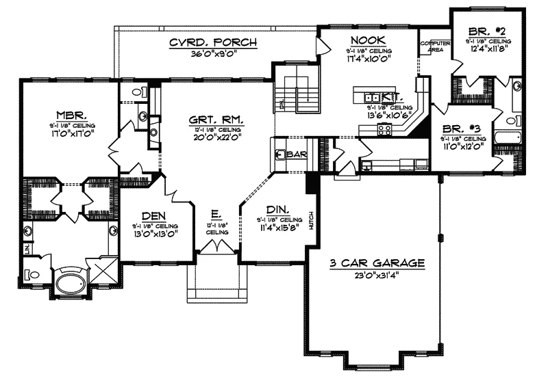 Modern House Plan First Floor - Chaseberry Sunbelt Home 051D-0518 - Search House Plans and More