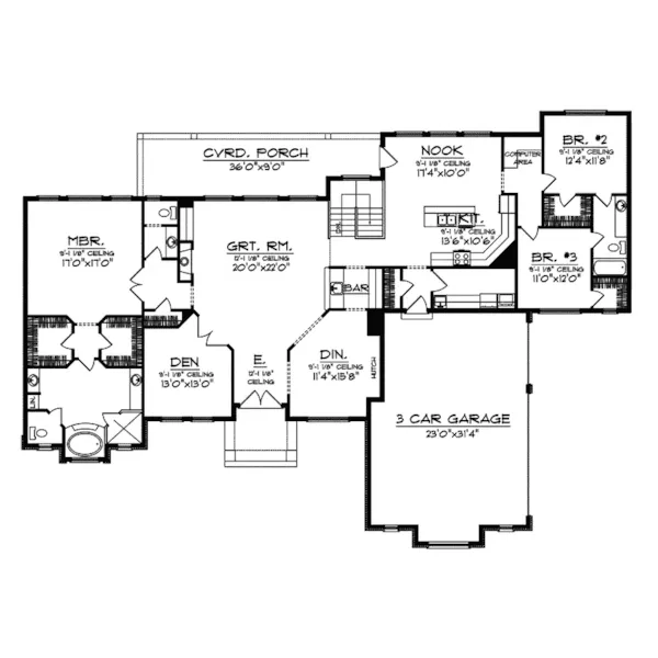 Contemporary House Plan First Floor - Chaseberry Sunbelt Home 051D-0518 - Search House Plans and More