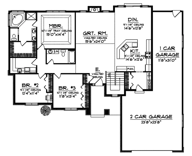 Ranch House Plan First Floor - Helmsley Ranch Home 051D-0523 - Search House Plans and More