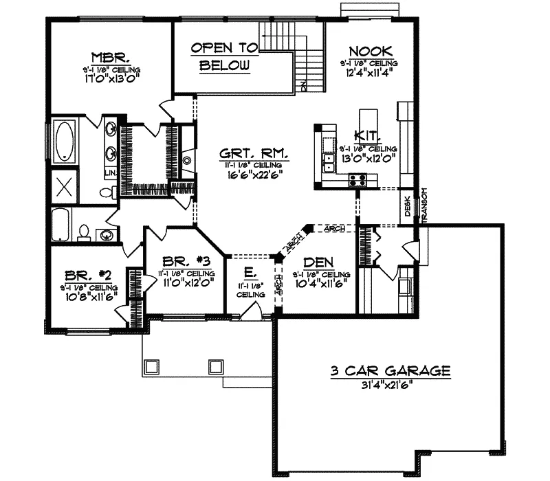 Craftsman House Plan First Floor - Wood Heights Craftsman Home 051D-0558 - Shop House Plans and More