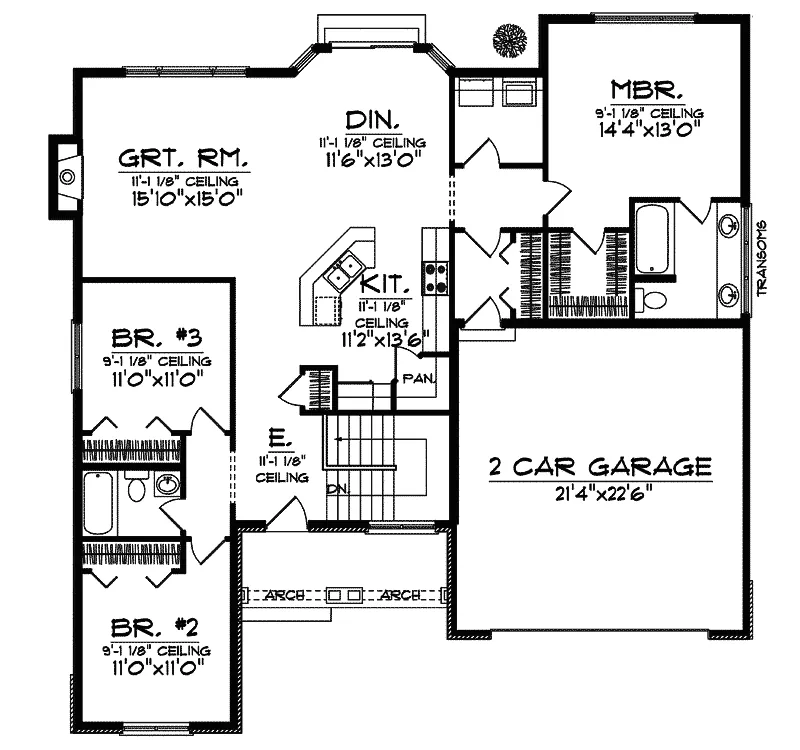 Southern House Plan First Floor - Corvair Shingle Country Home 051D-0562 - Search House Plans and More