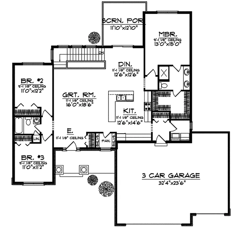 Ranch House Plan First Floor - Janesville Arts And Crafts Home 051D-0563 - Search House Plans and More