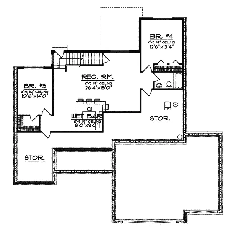 Arts & Crafts House Plan Lower Level Floor - Janesville Arts And Crafts Home 051D-0563 - Search House Plans and More