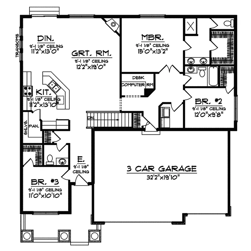 Ranch House Plan First Floor - Glenkirk Craftsman Home 051D-0564 - Search House Plans and More