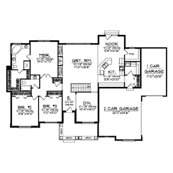 Southern House Plan First Floor - Bismarck Ranch Home 051D-0568 - Search House Plans and More