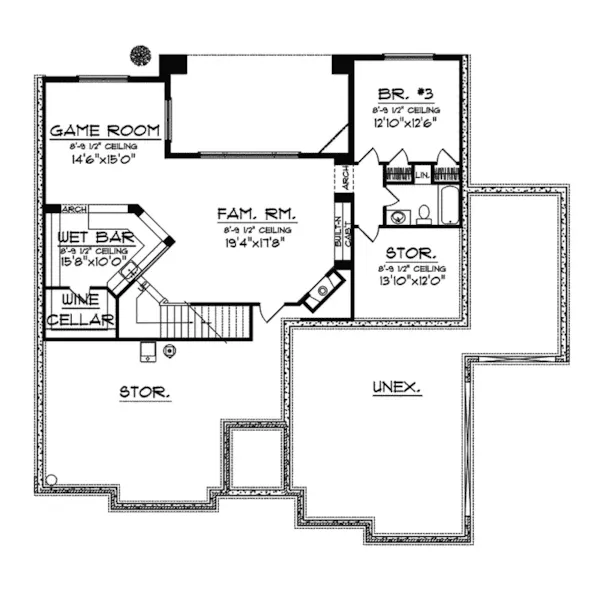 European House Plan Lower Level Floor - Selden Arts And Crafts Home 051D-0572 - Shop House Plans and More