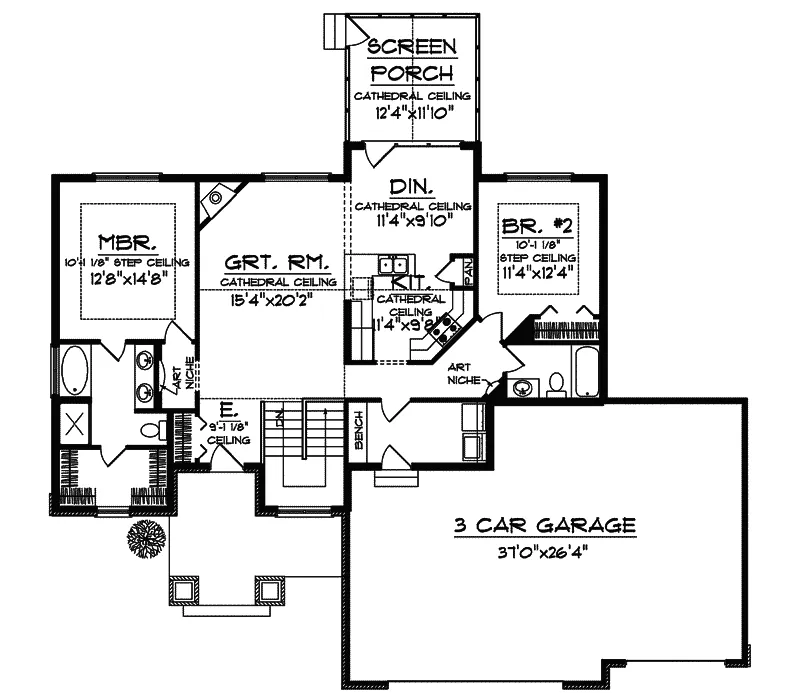 Ranch House Plan First Floor - Choctaw Craftsman Ranch Home 051D-0574 - Search House Plans and More
