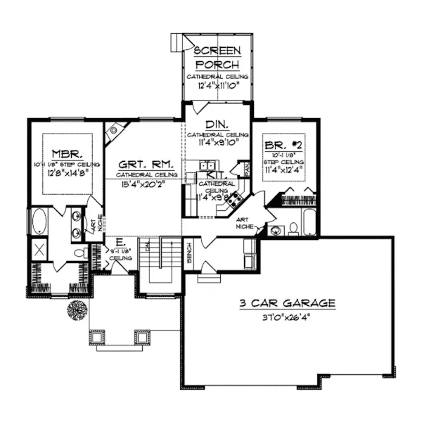 Country House Plan First Floor - Choctaw Craftsman Ranch Home 051D-0574 - Search House Plans and More