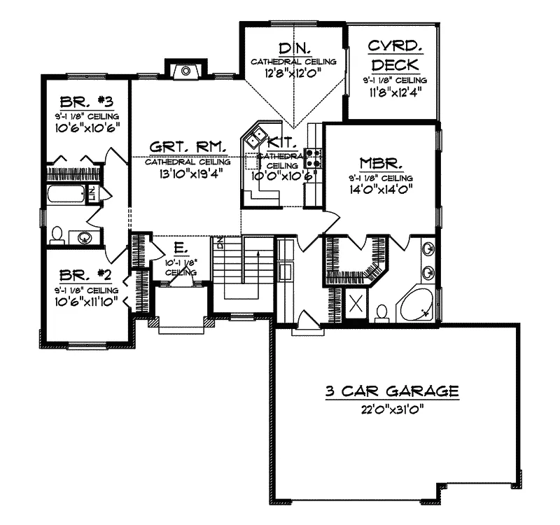 Santa Fe House Plan First Floor - Loma Place Stucco Home 051D-0575 - Shop House Plans and More