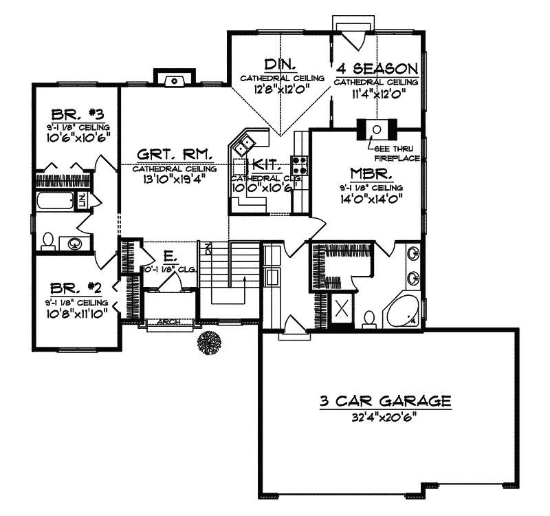 Craftsman House Plan First Floor - Corvallis Farm Country Home 051D-0577 - Search House Plans and More
