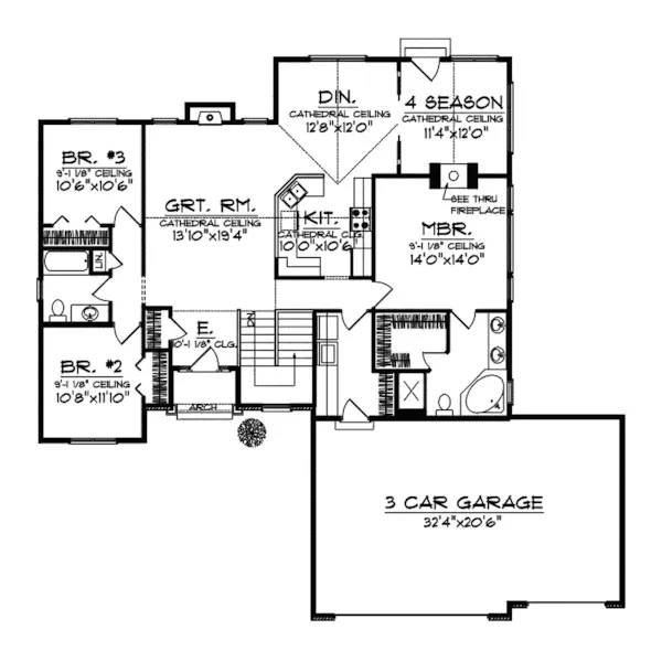 Arts & Crafts House Plan First Floor - Corvallis Farm Country Home 051D-0577 - Search House Plans and More