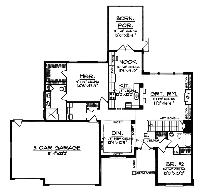 Shingle House Plan First Floor - Manorhaven Traditional Home 051D-0578 - Shop House Plans and More