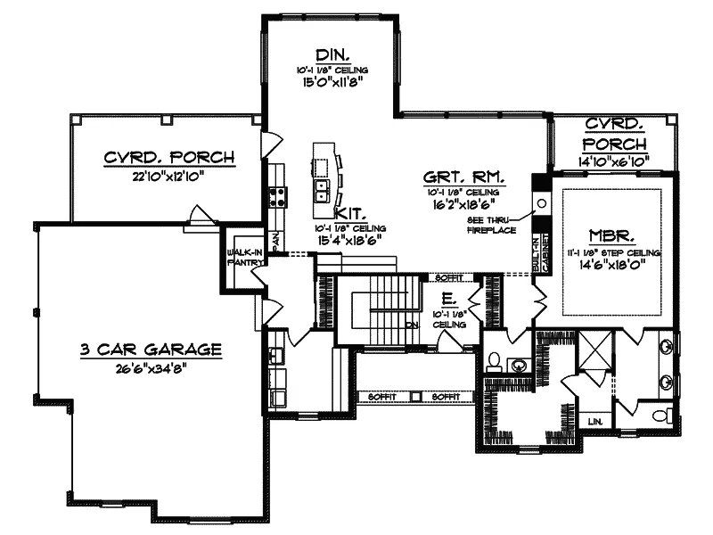Mountain House Plan First Floor - Peacock Farm Mountain Home 051D-0584 - Shop House Plans and More