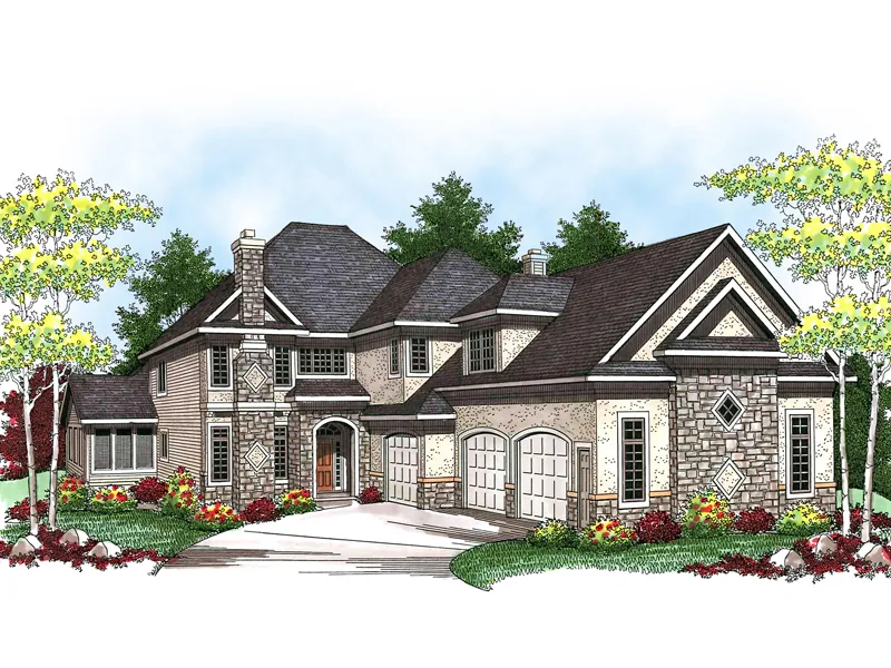 Large European Influenced Two-Story With Stone Accents