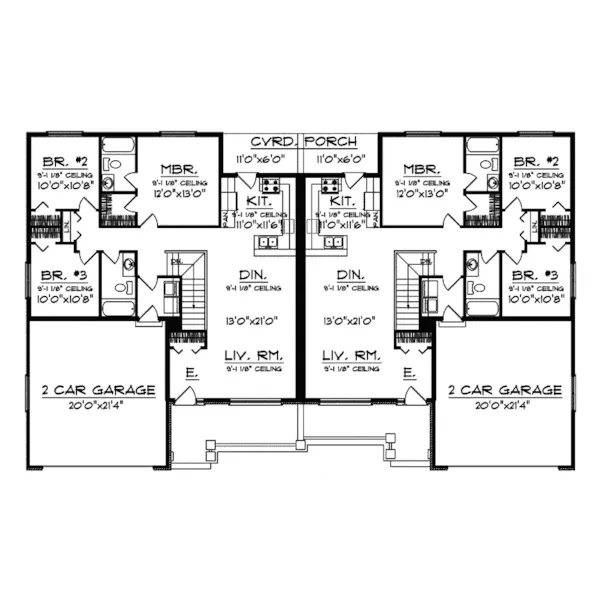 Southern House Plan First Floor - Hadley Place Classic Duplex 051D-0586 - Search House Plans and More