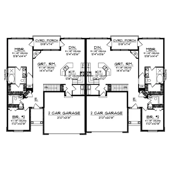 Country House Plan First Floor - Walnut Place Ranch Duplex 051D-0588 - Shop House Plans and More