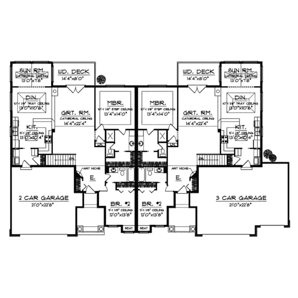 Multi-Family House Plan First Floor - Gardner Place Craftsman Duplex 051D-0589 - Search House Plans and More