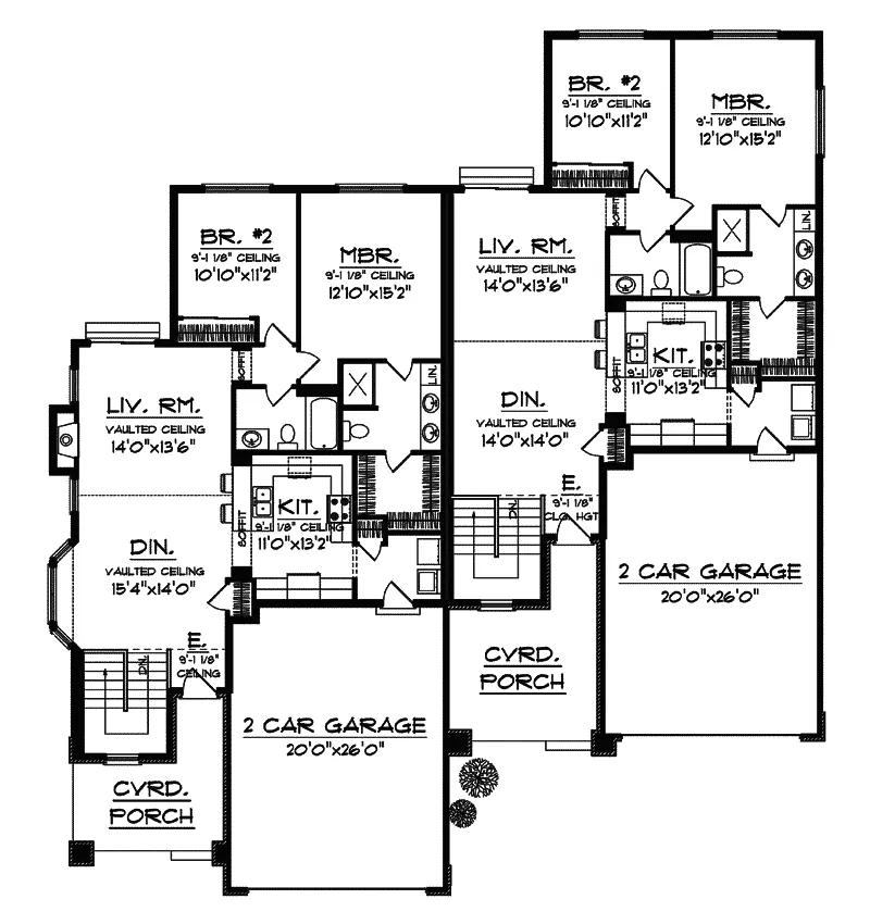 Multi-Family House Plan First Floor - Forrester Creek Ranch Duplex 051D-0592 - Search House Plans and More