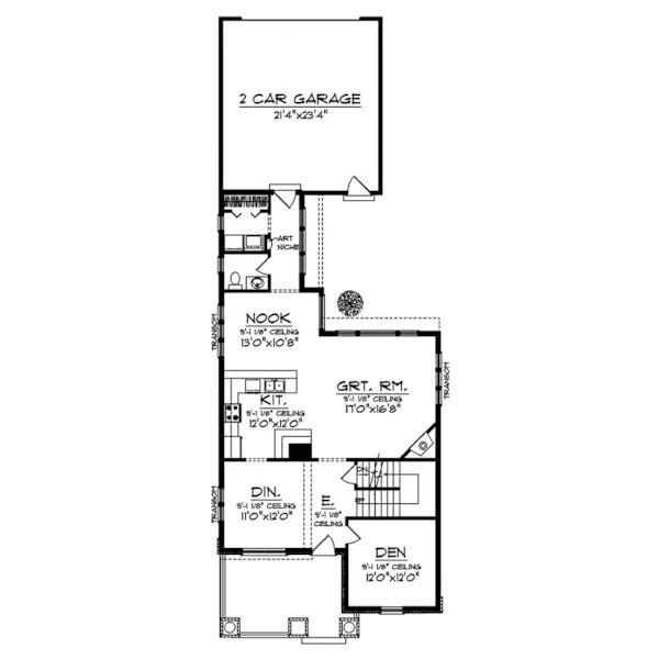 Traditional House Plan First Floor - Kinderhook Trail Narrow Lot Home 051D-0611 - Search House Plans and More