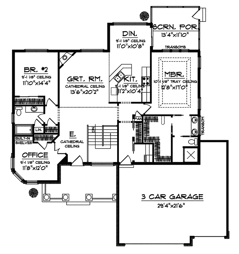 Ranch House Plan First Floor - Seville Woods Rustic Ranch Home 051D-0617 - Shop House Plans and More