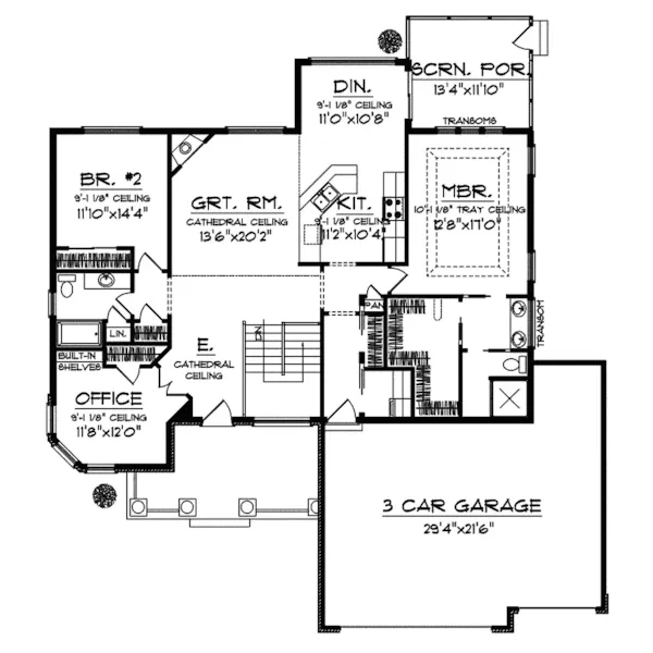 Ranch House Plan First Floor - Seville Woods Rustic Ranch Home 051D-0617 - Shop House Plans and More