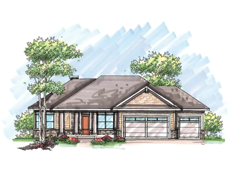 Ranch House Plan Front of Home - Seville Woods Rustic Ranch Home 051D-0617 - Shop House Plans and More