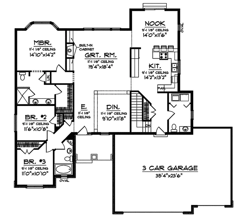 Ranch House Plan First Floor - Elm Valley Ranch Home 051D-0619 - Search House Plans and More