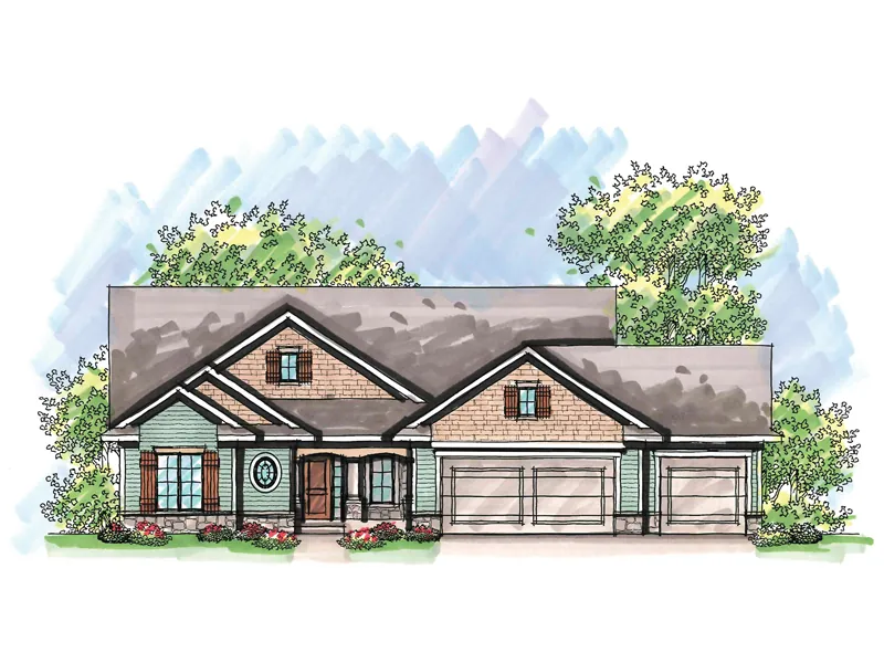 Ranch House Plan Front of Home - Elm Valley Ranch Home 051D-0619 - Search House Plans and More