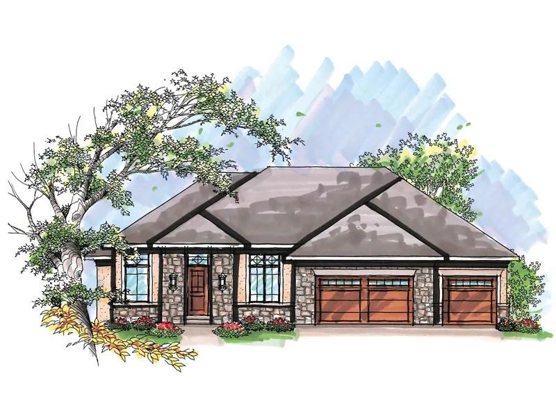 Ranch House Plan Front of Home - Amon Craftsman Home 051D-0620 - Search House Plans and More