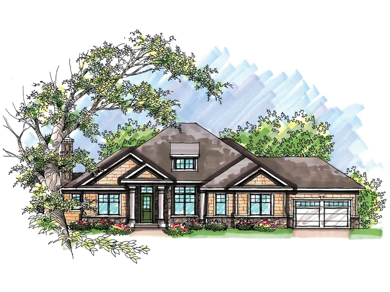 Ranch House Plan Front of Home - Fairwick Sleek Ranch Home 051D-0627 - Search House Plans and More