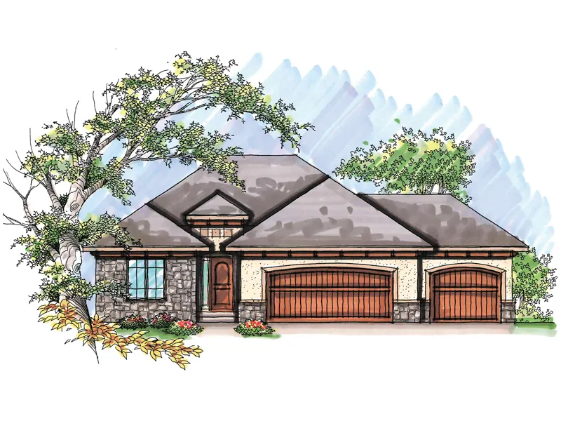 Ranch House Plan Front of Home - Dorran Rustic Ranch Home 051D-0630 - Search House Plans and More