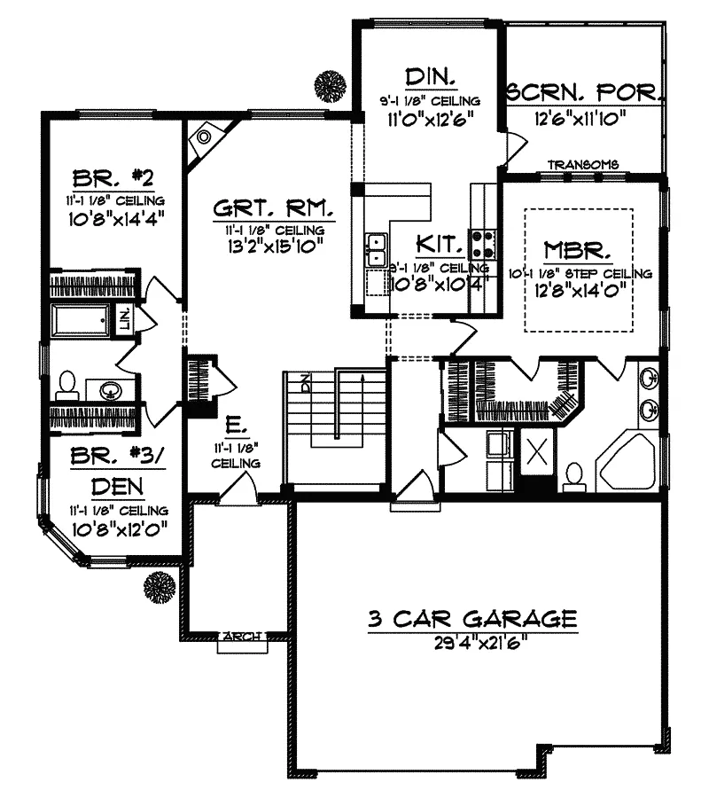 Ranch House Plan First Floor - Nixon Ranch Style Home 051D-0633 - Shop House Plans and More
