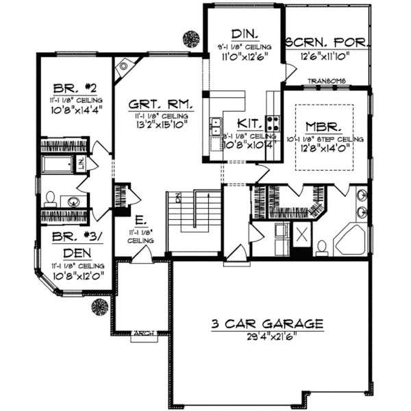 Traditional House Plan First Floor - Amara Traditional Ranch Home 051D-0634 - Search House Plans and More