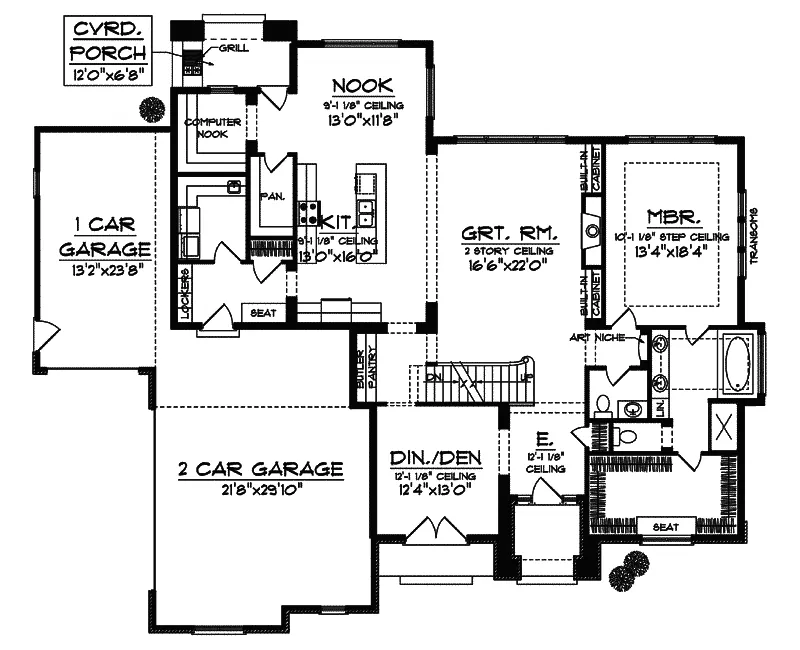 Ranch House Plan First Floor - Kinderhook Craftsman Home 051D-0635 - Search House Plans and More