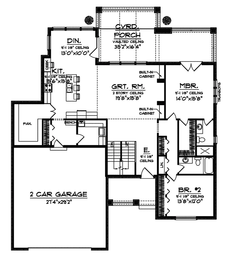 Craftsman House Plan First Floor - Pinecone Trail Craftsman Home 051D-0637 - Shop House Plans and More