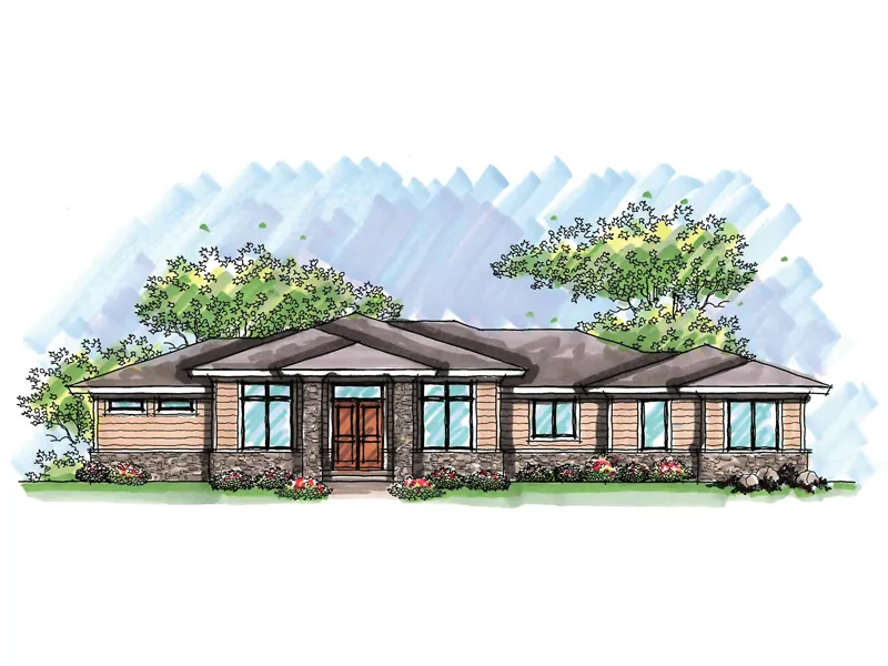 Ranch House Plan Front of Home - Malone Creek Ranch Home 051D-0644 - Shop House Plans and More