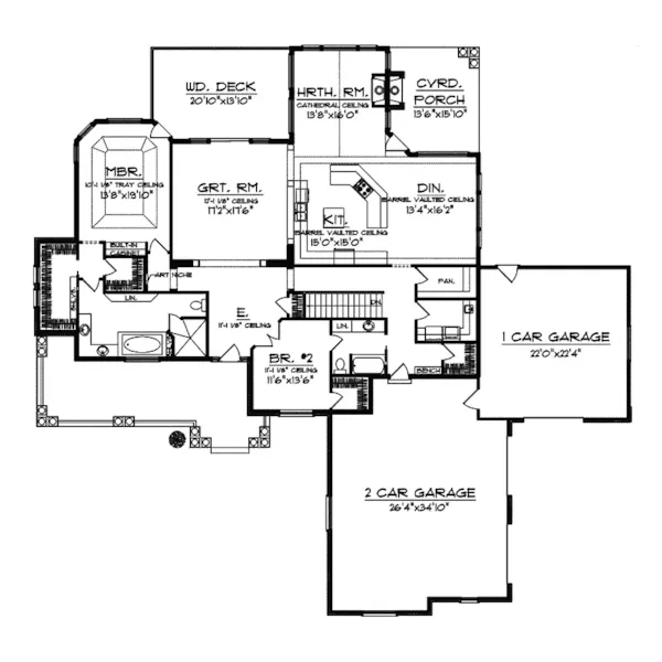 Ranch House Plan First Floor - Marcus Rustic Country Home 051D-0645 - Shop House Plans and More