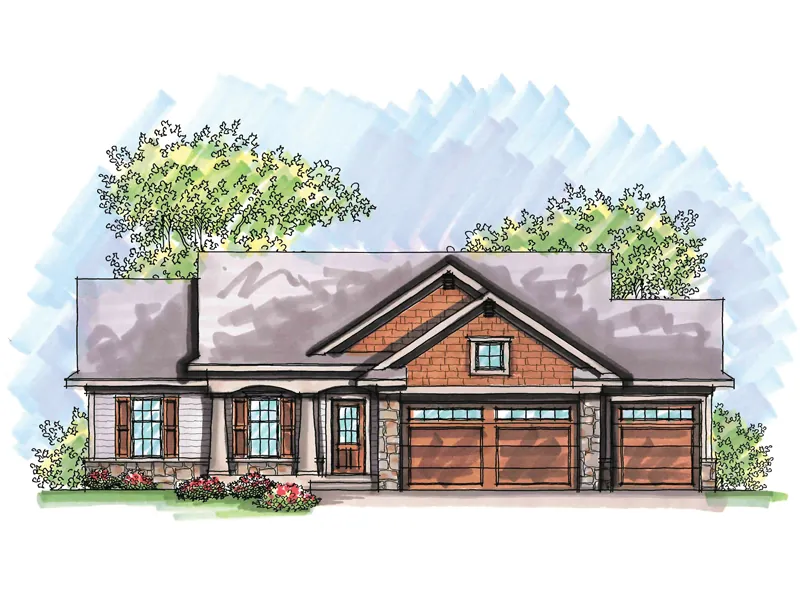 Ranch House Plan Front of Home - Quenley Ranch Style Home 051D-0648 - Shop House Plans and More