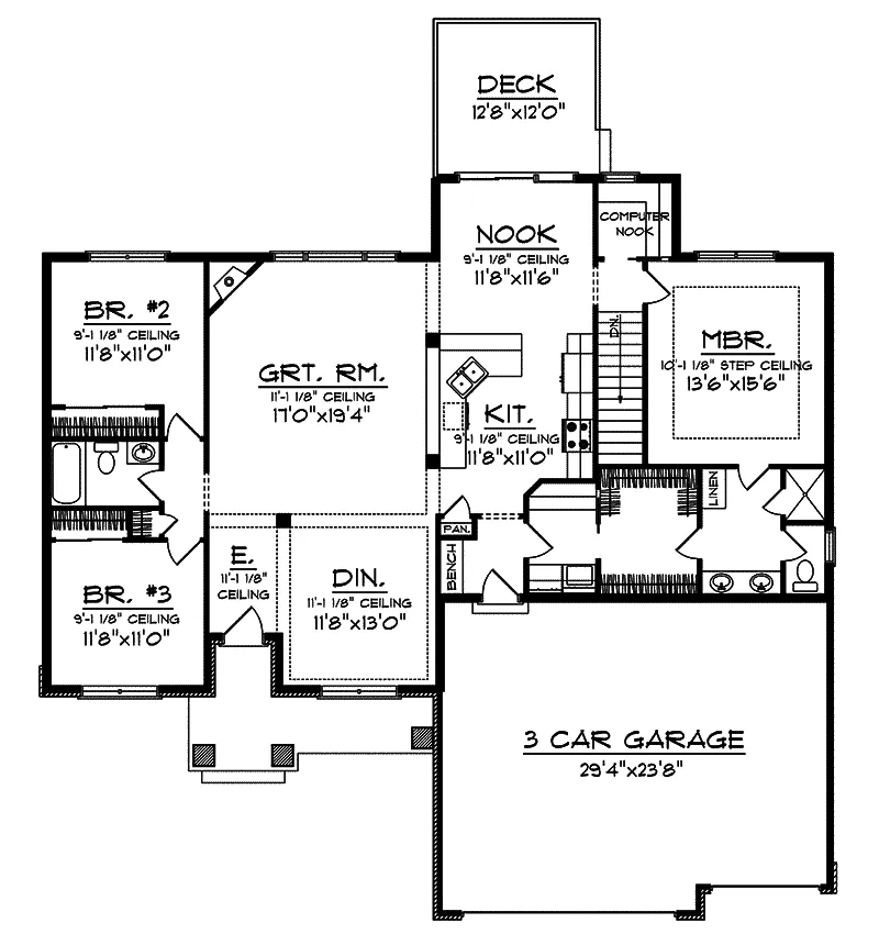 Arts & Crafts House Plan First Floor - Ravelston Rustic Ranch Home 051D-0652 - Shop House Plans and More