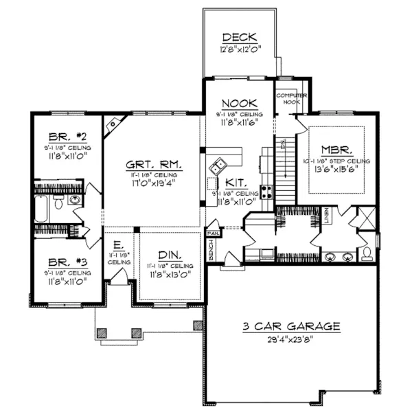 Craftsman House Plan First Floor - Ravelston Rustic Ranch Home 051D-0652 - Shop House Plans and More