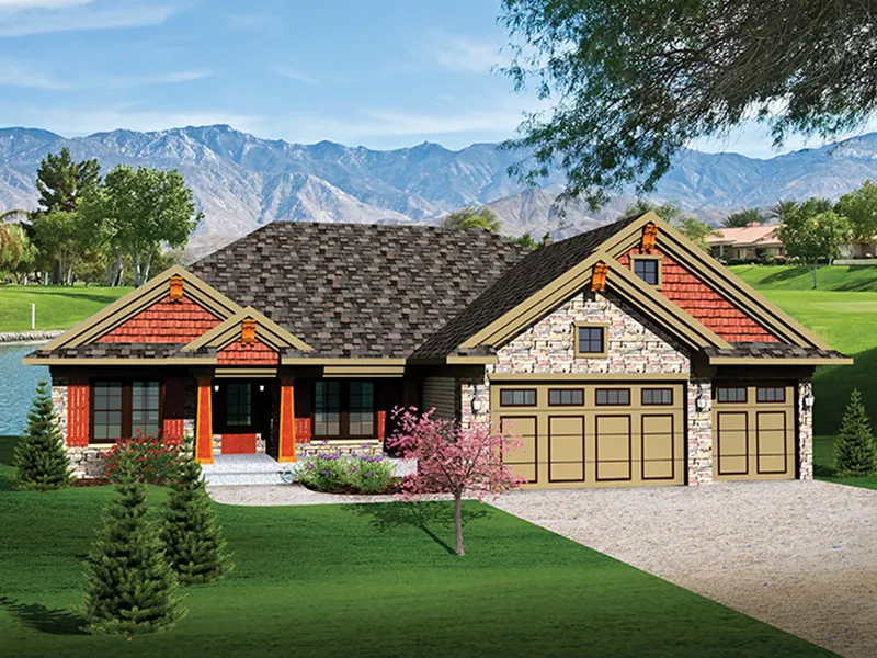 Arts & Crafts House Plan Front of Home - Ravelston Rustic Ranch Home 051D-0652 - Shop House Plans and More