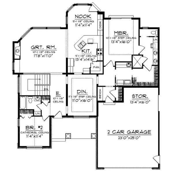 Arts & Crafts House Plan First Floor - Radley Rustic Ranch Home 051D-0653 - Shop House Plans and More