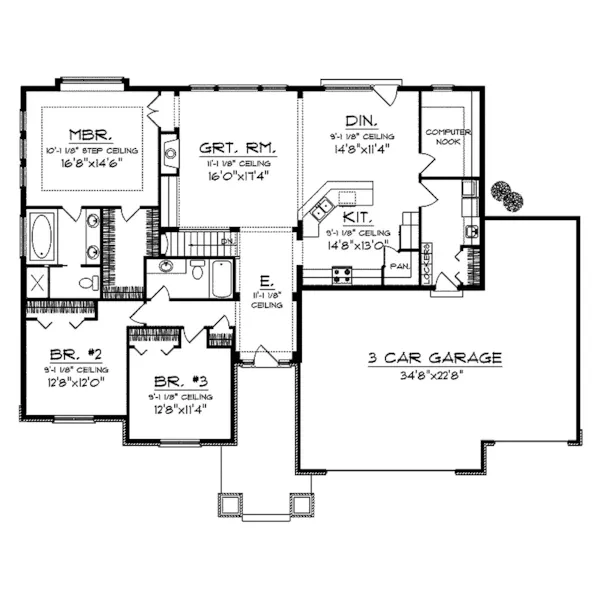 Ranch House Plan First Floor - Montana Rustic Craftsman Home 051D-0657 - Shop House Plans and More