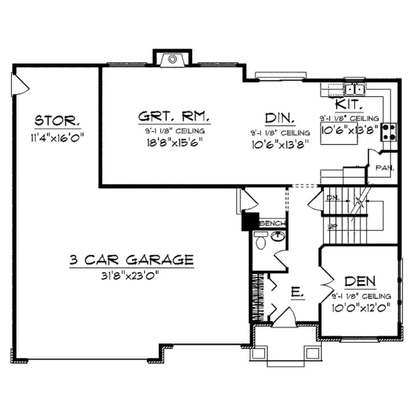 Santa Fe House Plan First Floor - Moreno Hill Prairie Style Home 051D-0660 - Shop House Plans and More