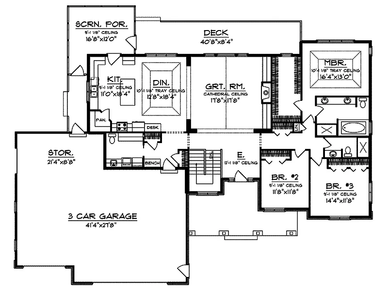 Ranch House Plan First Floor - Branhill Craftsman Style Home 051D-0664 - Search House Plans and More