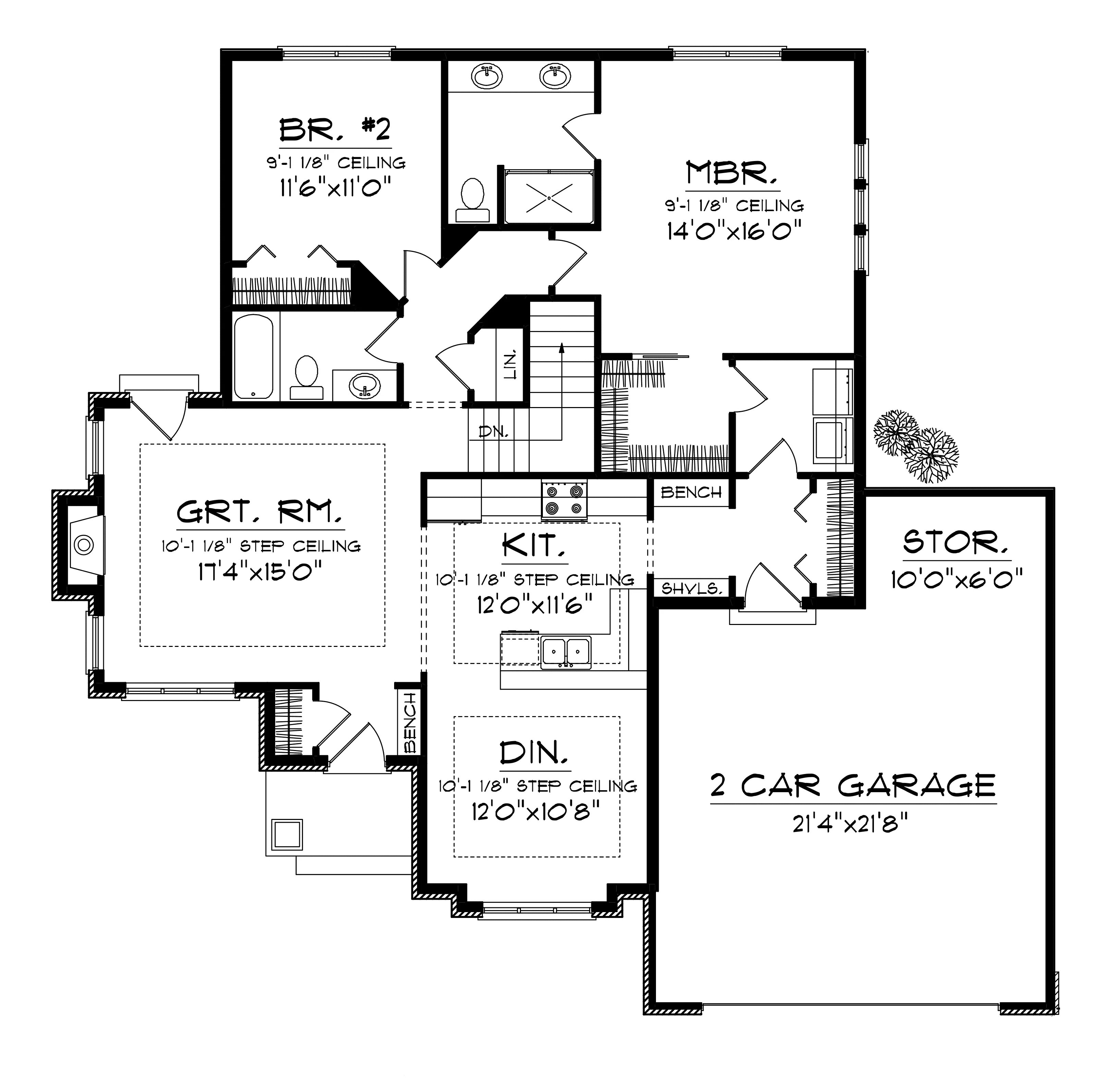 Craftsman House Plan First Floor - Marlen Shingle Ranch Home 051D-0673 - Shop House Plans and More